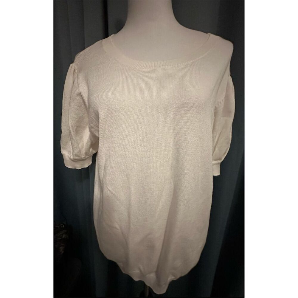 Joseph A Women's White Short Sleeve Pullover Sweater Top Size L